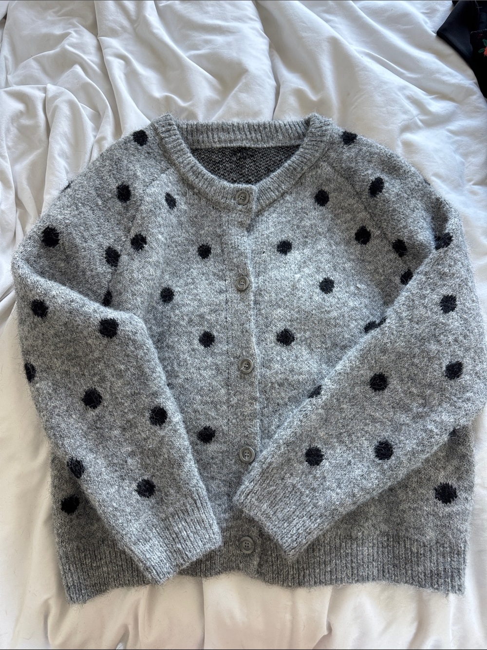 Grey Polka Dot Button-Front Sweater Cardigan